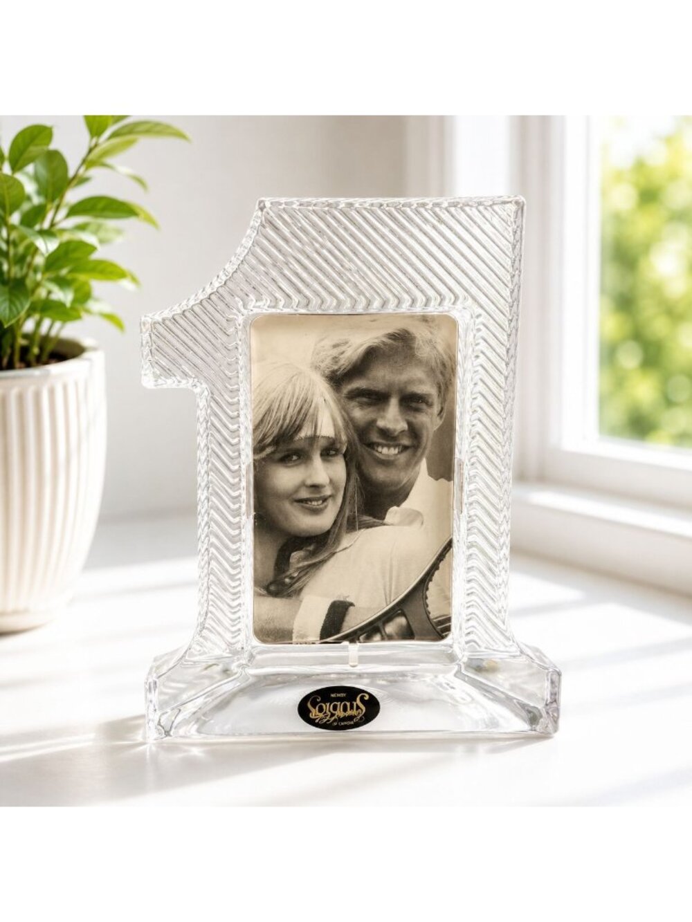 Crystal Glass Number 1 Picture Frame 1992 Fifth Avenue Studios Japan 1st Birthda